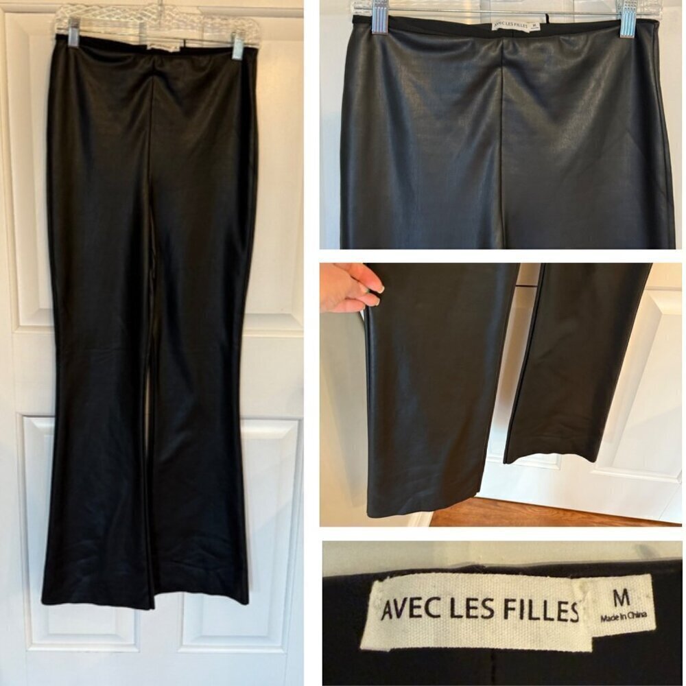 Avec Les Filles Black Faux Leather Straight Leg Pants 45125